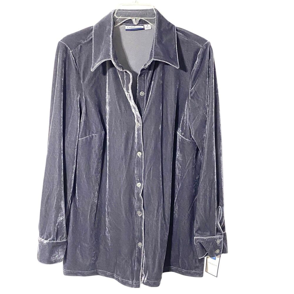new Croft & Barrow shacket jacket shirt M gray stretch velvet button up